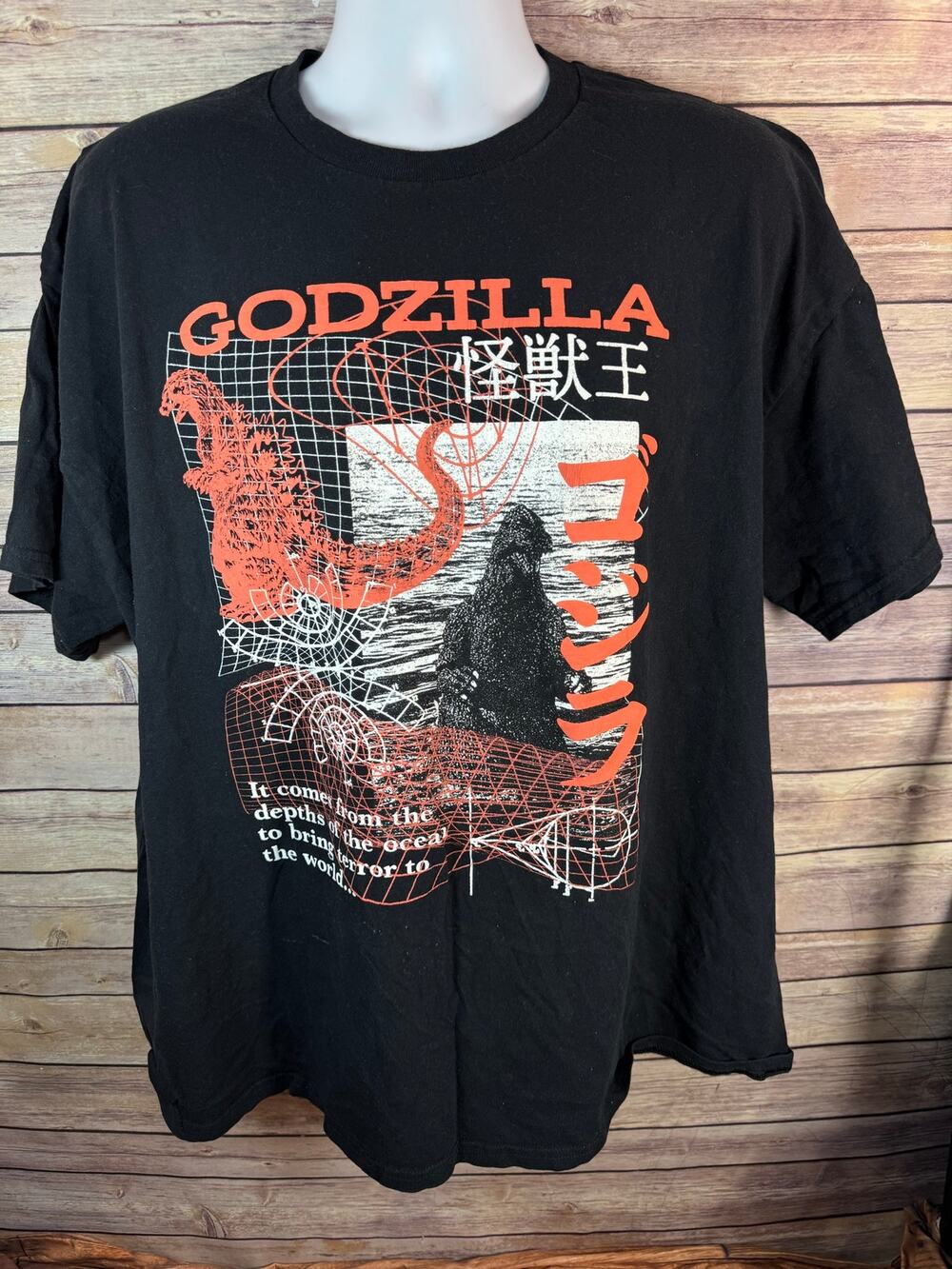 Godzilla Ripple Junction Black Graphic T-Shirt Men's Size 2XL Kaiju Movie Tee